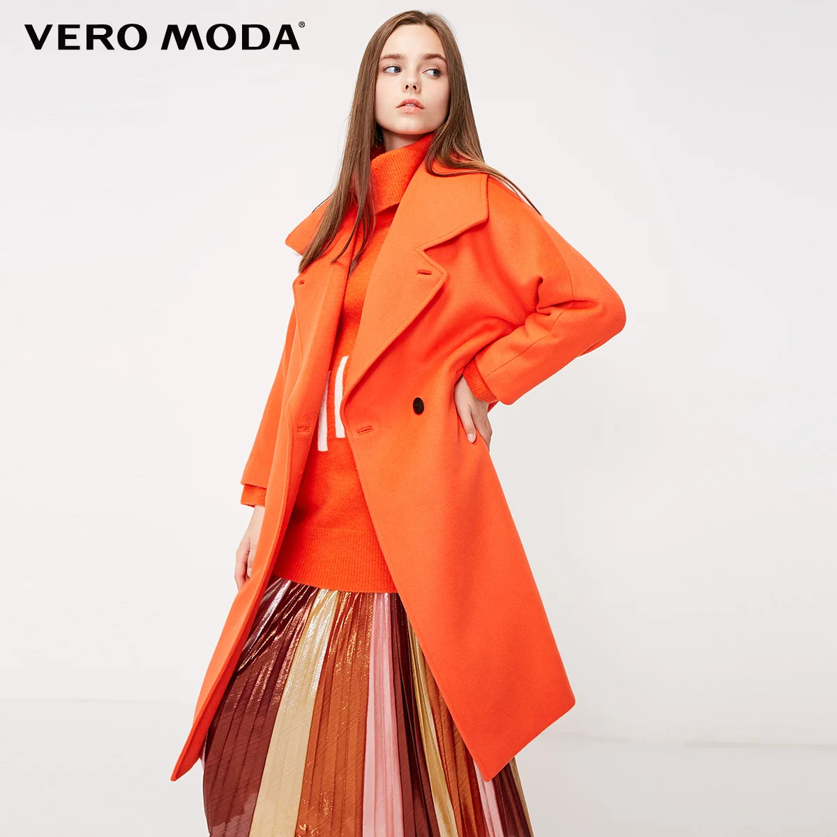 Vero Moda Женское шерстяное пальто на двух пуговицах с отворотами и спущенными плечами | 318327533 - Цвет: Outrageous orange