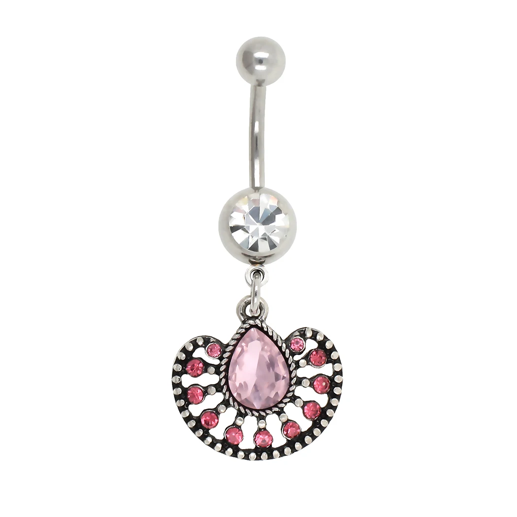 Jhjt 1pc Navel Belly Button Rings Water Drop Dangling Crystal Surgical