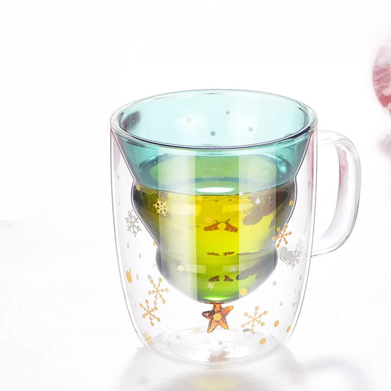Without Lid Рождественская елка форма стеклянная Питьевая кофейная чашка молоко кружка высокое боросиликатное 250 мл - Цвет: Without Lid