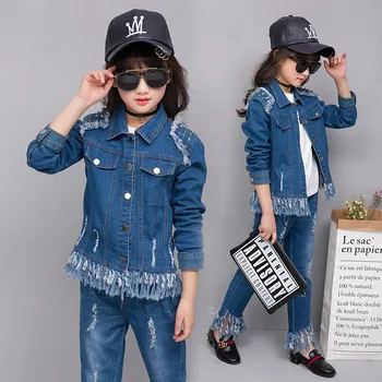 

2pcs Fashion Girls Shirts & Girls Jeans Clothing Set Denim Outerwear Cow Pants 4 6 8 10 12 Year Old 2020 Kid Clothes OKS195004