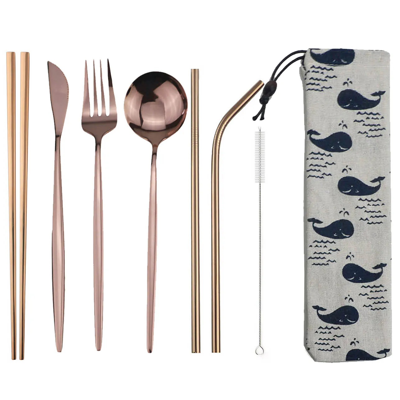 Cutlery set western style cutlery set picnic cutlery set stainless steel cutlery set picnic tableware camping cutlery set 8pcs Dinneware Set Portable Travel Blue Cutlery Set Stainless Steel Knife Fork Spoon Chopsticks Straw Silverware with Pouch