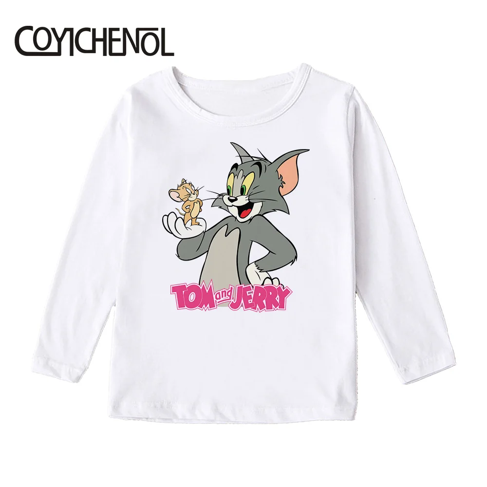 Tom and Jerry print kids tshirt Spring and autumn 2-12 Years long sleeve Kid Printed cartoon Tops COYICHENOL