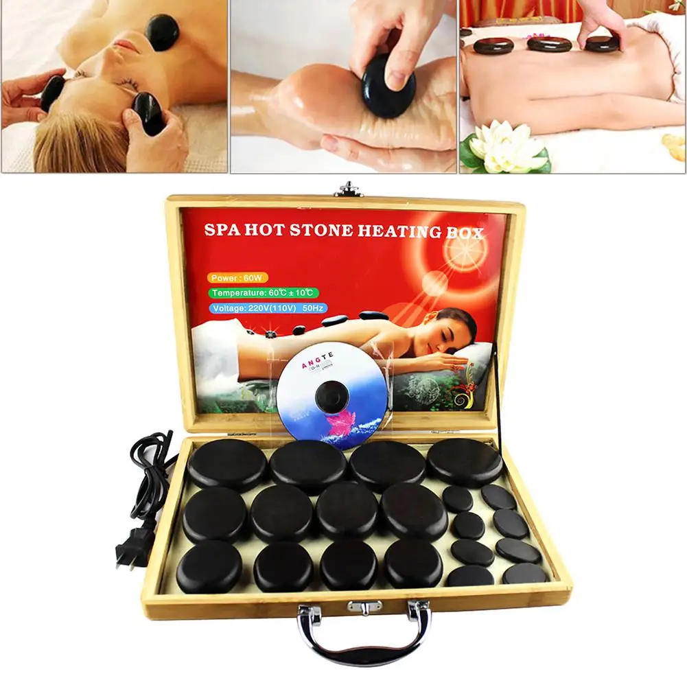 

20 Peces of Energy Stone SPA Hot Stone Set Bbamboo Plug-in Heating Box Heating Pot Essential Oil Massage Stone Relaxation tool