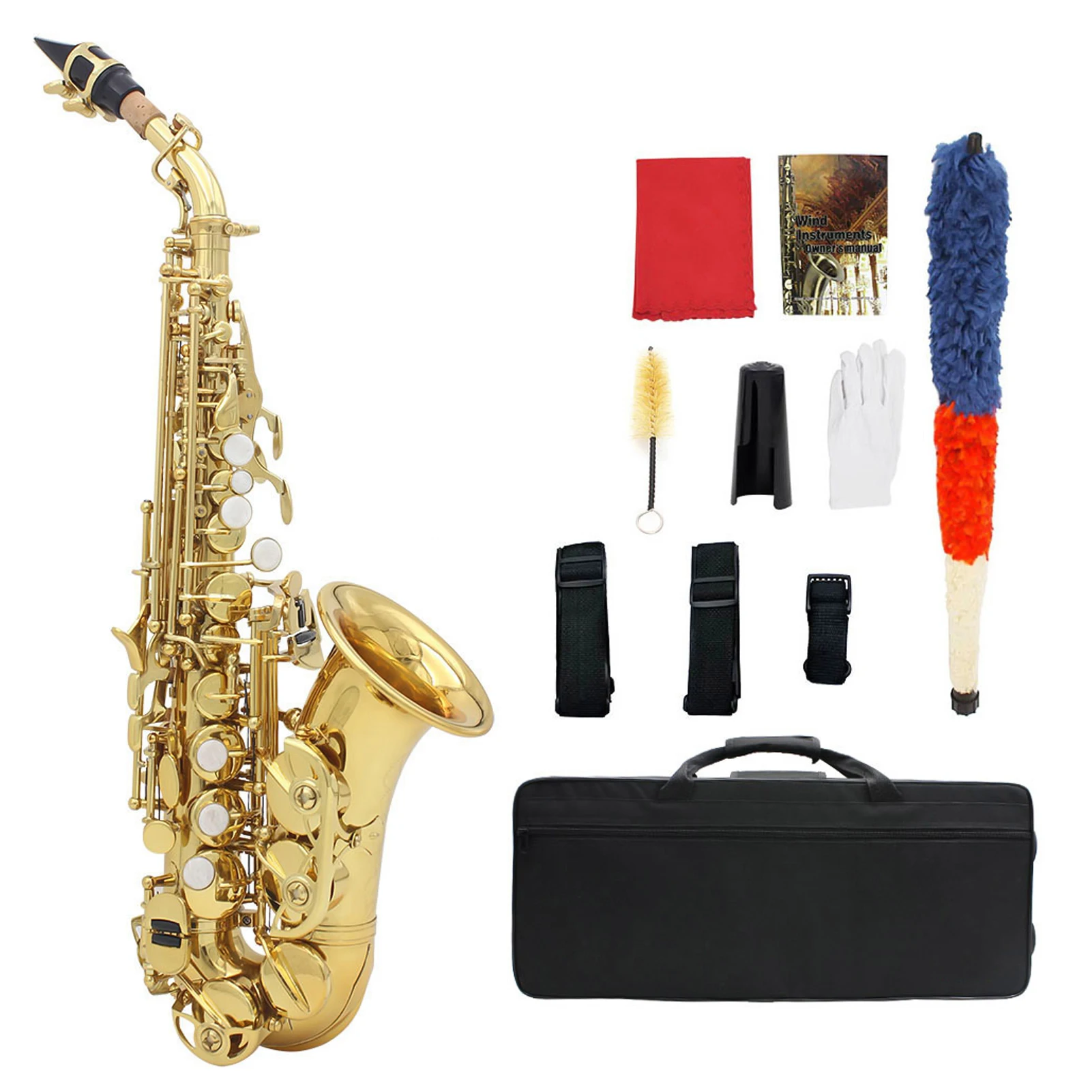 Ottone Dorato Carve Pattern Bb Bend Althorn Soprano Sassofono Sax Pearl White Shell Buttons Wind Instrument Con Custodia Guanti