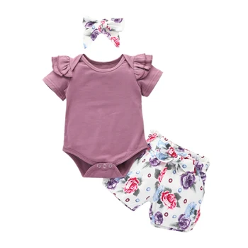 

HOT Short Sleeve Bodysuits Cotton Cute Floral Shorts Summer Clothing 2pcs Newborn Infant Baby Girls Clothes Sets Tops