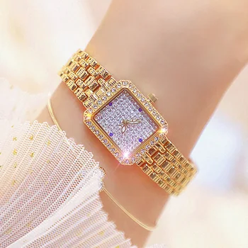 

Sapphire Diamond Watch Women Gold Square Watch Top Brand Luxury Crystal Ladies Dress Wrist Watches For Women Quartz Clock Gifts
