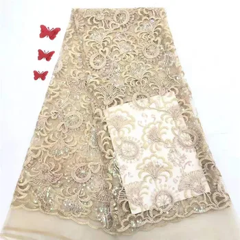 

Dotted embroidery beaded yellow French lace fabric African tulle lace Sewing Nigerian garment cloth 2019 high quality 5 yards