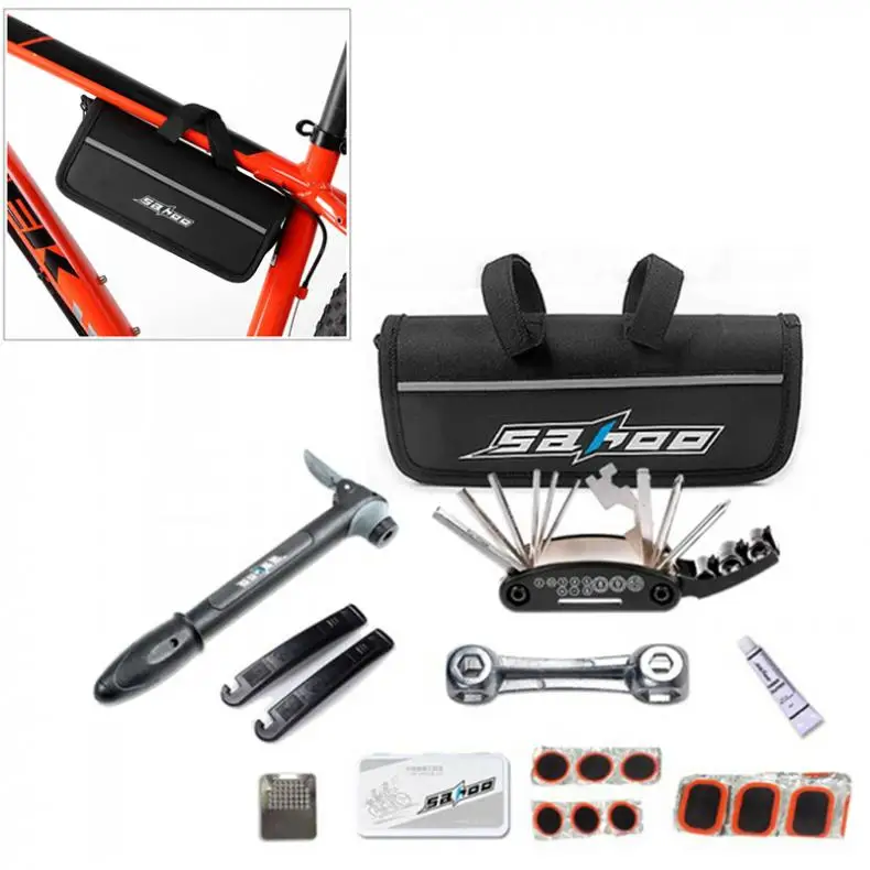 SAHOO Bicycle Repair Tools Frame Tube Bag Mini Pump 16 in 1 Multifunction Tool Tyre Tire Cycling Bike Tools Kit Hot Sale