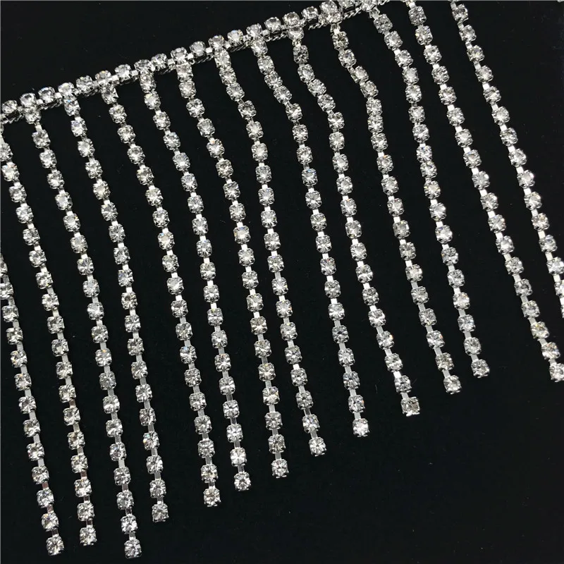 8cm*1yard Silver crystal chain rhinestone trimmings for clothing DIY sewing trim for wedding dresses wedding party decoration