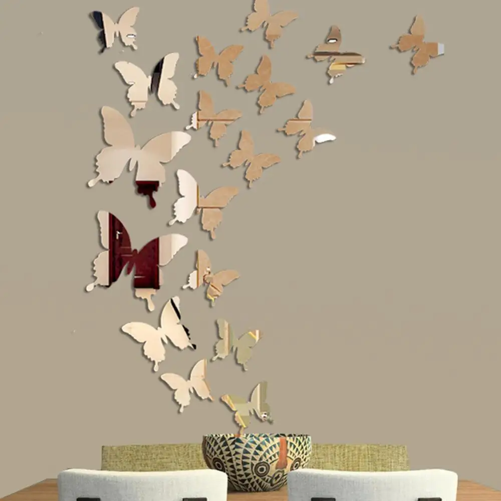12 шт./лот 3D зеркальная бабочка Настенная Наклейка стены Искусство Съемная