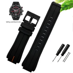 Premium Waterproof Silicone Leather Sport Watch Strap - High Quality Rubber Band - 24mm - 16mm (Orange line - black)