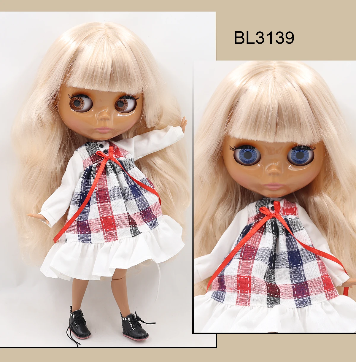 Neo Blythe Doll with Blonde Hair, Dark Skin, Shiny Face & Jointed Body 1