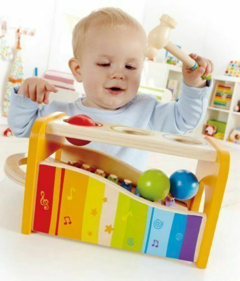 Hape деревянные музыкальные инструменты фунт и кран скамейка молоток мяч игрушечный ксилофон музыкальный инструмент