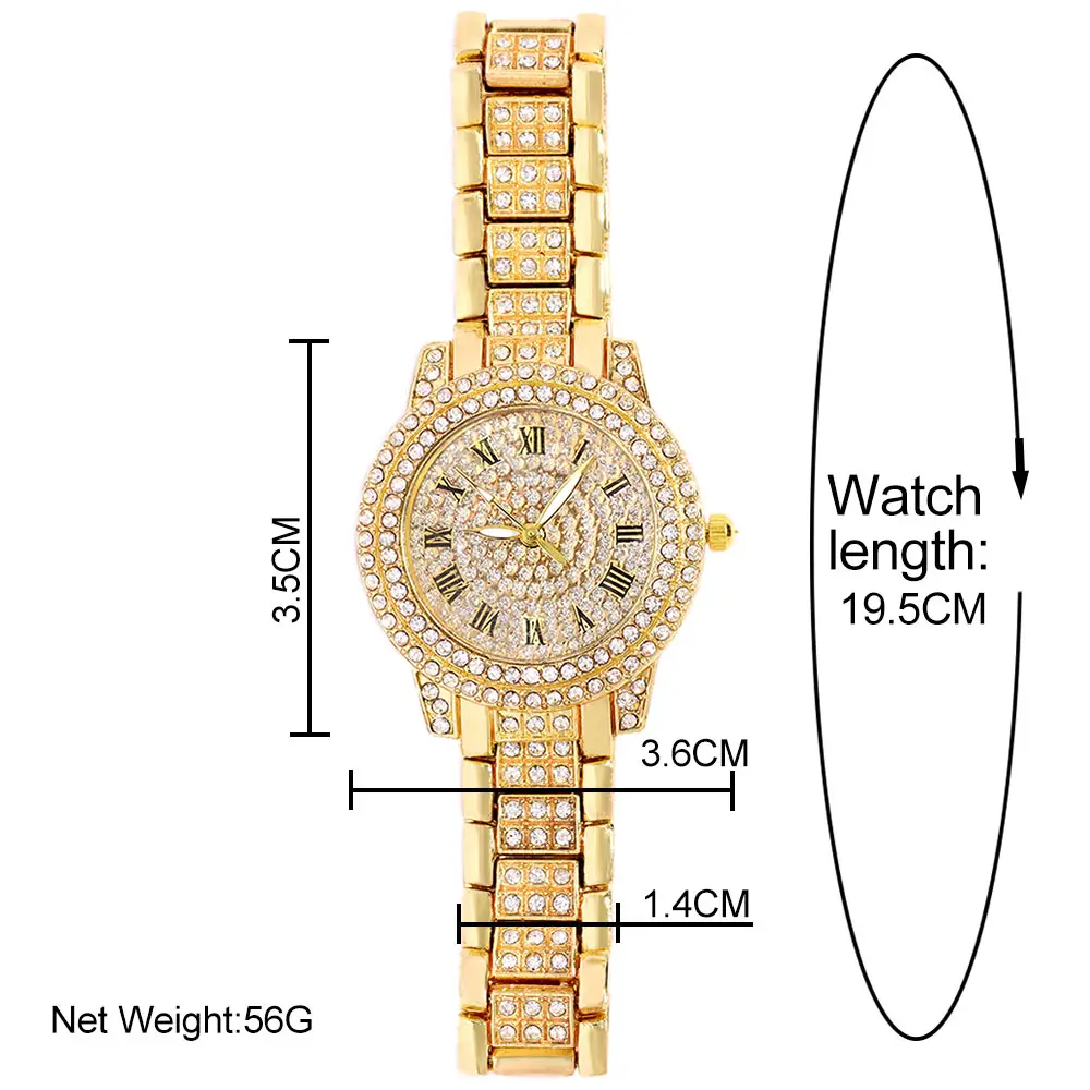 Iced Out Rose Gold Silver Color Watch Women's Luxury Rhinestone Cuban Chain Bracelet Watches Fashion Wrist Watch Hip Hop Jewelry