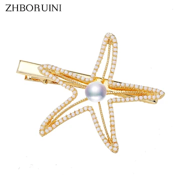 

ZHBORUINI Pearl Beads Hair Clip for Woman 100% Real Freshwater Pearl Jewelry Barrette Handmade Starfish Hair Pin Accessories