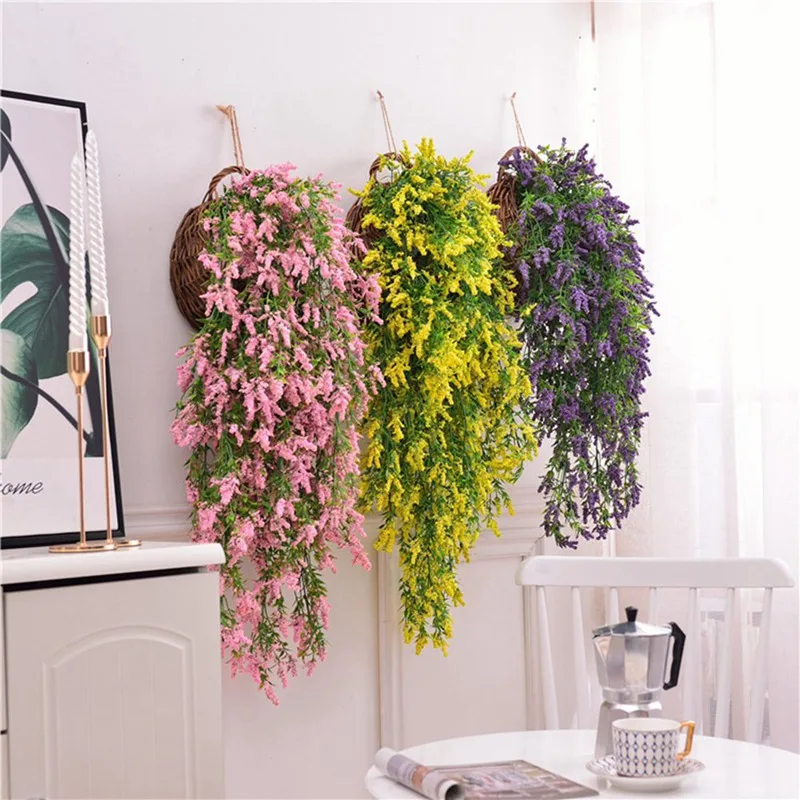 Artificial Flower Vine Hanging Garland Plant Fake Lavender White Green