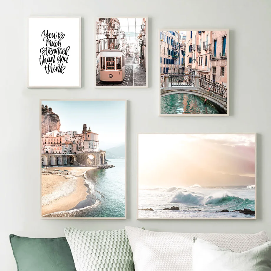Amalfi-Coast-Seaside-Waves-Tram-Venice-Nordic-Posters-And-Prints-Wall-Art-Canvas-Painting-Wall-Pictures (1)