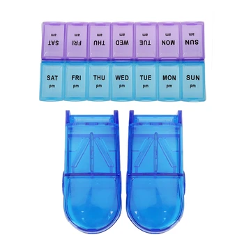 

HOT Storage Box with 14 Compartments with 2 Pcs Mini Useful Portable Storage Box Medicine Pill Holder(Dark Blue)