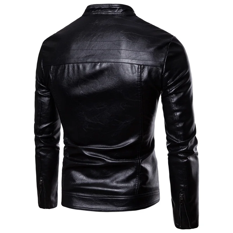 Новое Стильное мужское бархатное повседневное кожаное пальто на молнии с воротником-стойкой из искусственной кожи