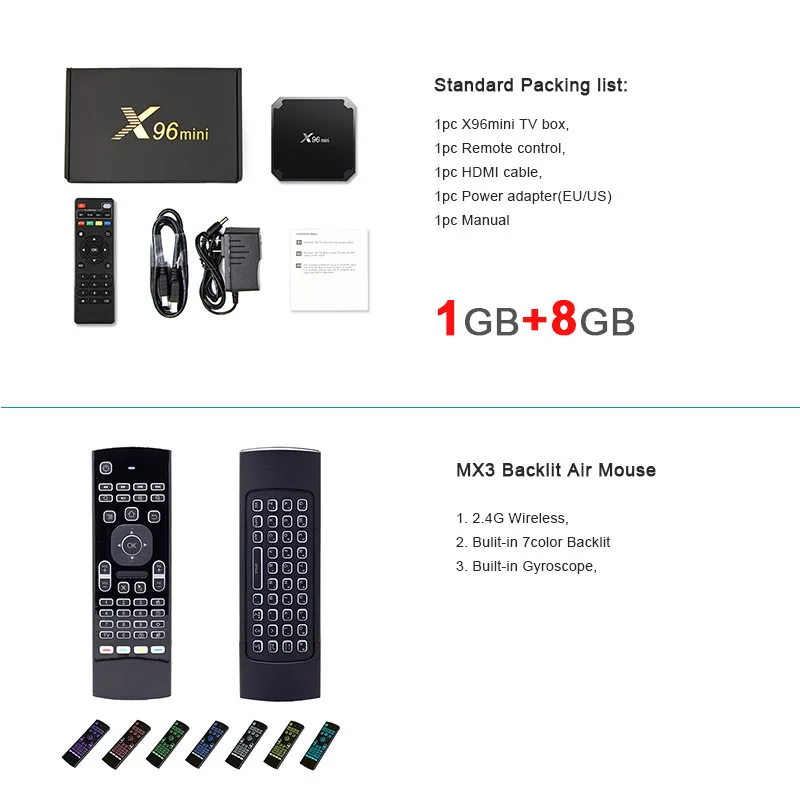 Smart tv Box X96mini Android tv Box 1 ГБ/8 ГБ 2 ГБ/16 ГБ Amlogic S905W четырехъядерный поддержка 4K 2,4 ГГц WiFi медиаплеер телеприставка - Цвет: 1GB 8GB MX3RGB