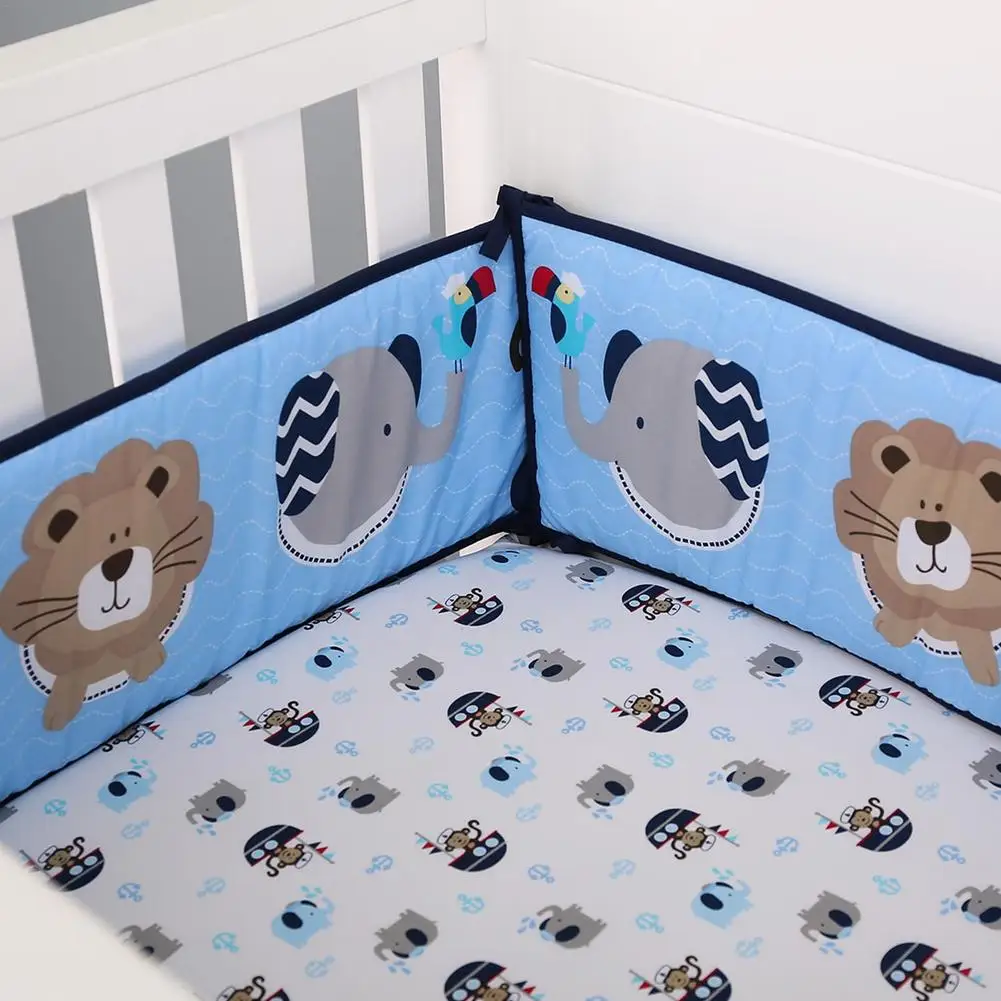 

4PCS Colorful Printed Baby Bed Bumpers Soft Cotton Infants Crib Rail Cover Bed Protective Pads With Cute Cartoon Animal Pattern
