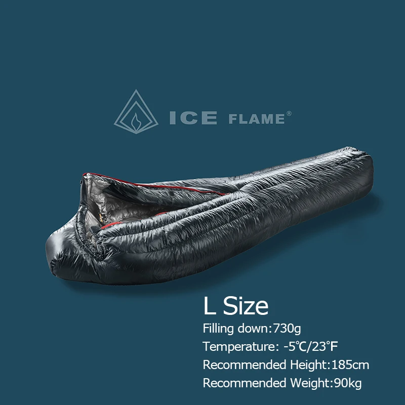 L Size 730g Ледяное Пламя зима 7D нейлон UL Сверхлегкий 90% белый гусиный пух Мумия спальный мешок 800PF для кемпинга туризма путешествия S/M/L - Цвет: L Size 730g