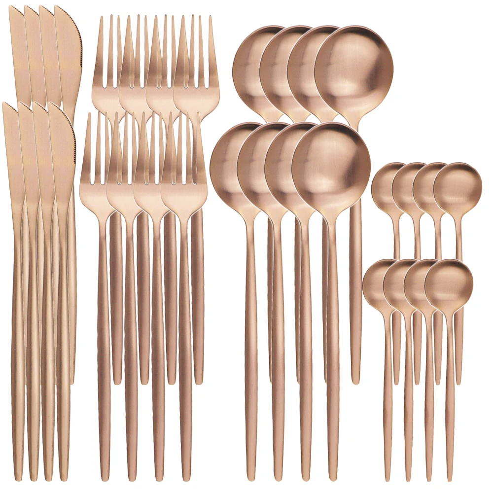 

Matte 32pcs Stainless Steel Cutlery Set Dinnerware Set Gold Flatware Dinner Knife Fork Spoon Kitchen Tableware Silverware Sets