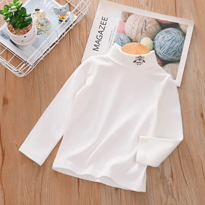 T646-white Новые осенние базовые хлопковые рубашки для мальчиков и девочек зимняя футболка с воротником-хомутом для детей от 1 года до 6 лет, одежда с длинными рукавами для маленьких девочек - Цвет: T646-white