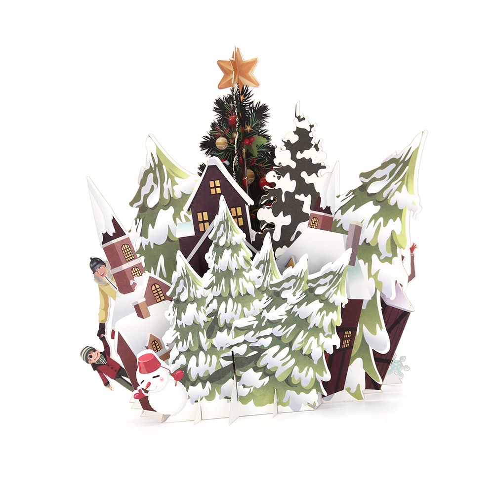 3D всплывающие карты Merry Christmas оригами Бумага лазерная резка открытки поздравительные подарочные открытки ручной работы Пустая Красочная рождественская елка