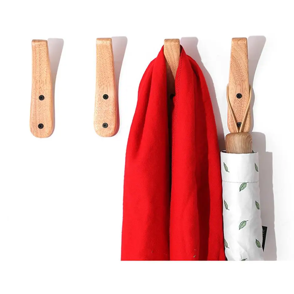 1pc Natural Wood Clothes Hanger Wall Mounted Coat Hook Decorative Key Holder Hat Scarf Handbag Storage Hanger Bathroom Rack 4