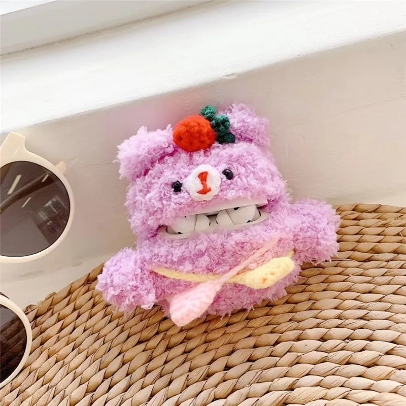 Пушистый милый чехол с мультяшным медведем для Airpods Pro беспроводные наушники