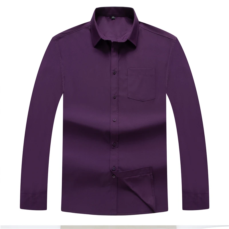 Мужская Однотонная рубашка с длинным рукавом размера плюс 5XL 6XL 7XL 8XL 10XL, Классическая деловая Повседневная Свободная брендовая рубашка черного и белого цвета для мужчин - Цвет: Фиолетовый