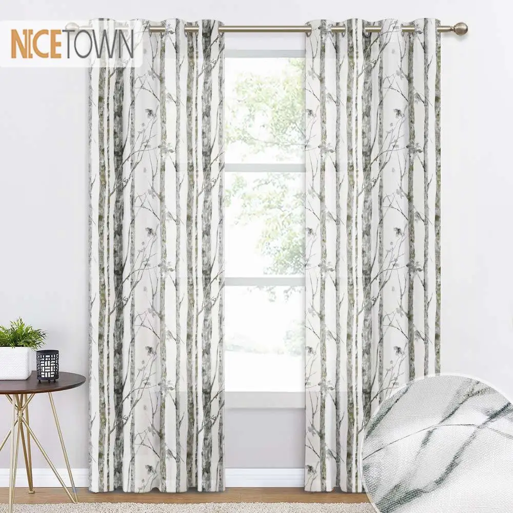 Прозрачные шторы занавески с изображением ветвей дерева и Ботанического узора