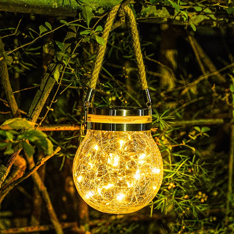 10 см диаметр Солнечная трещина светильник фонарь 30LED висячая стеклянная банка