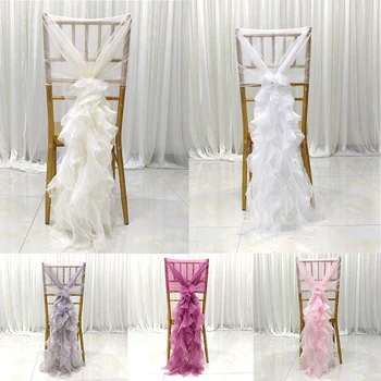 

Wedding Chair Back Decoration Lotus Leaf Chiffon Cover Chair Cover Hotel Wedding Banquet Seat Decoration