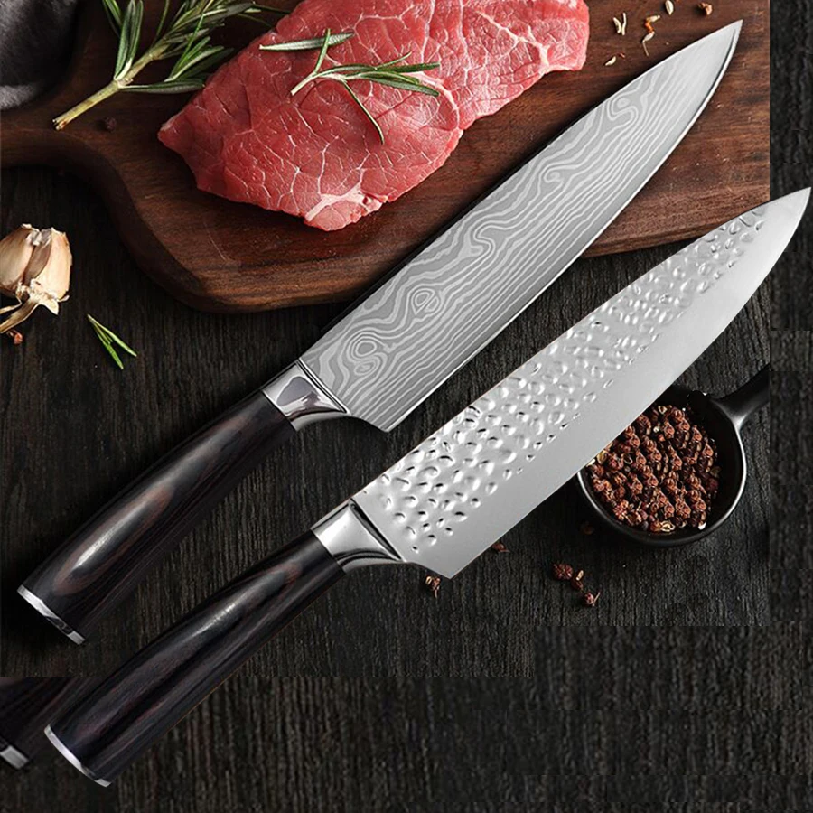 Ручная ковка гироборд с колесами 8 дюймов японский лазерный кухонный нож