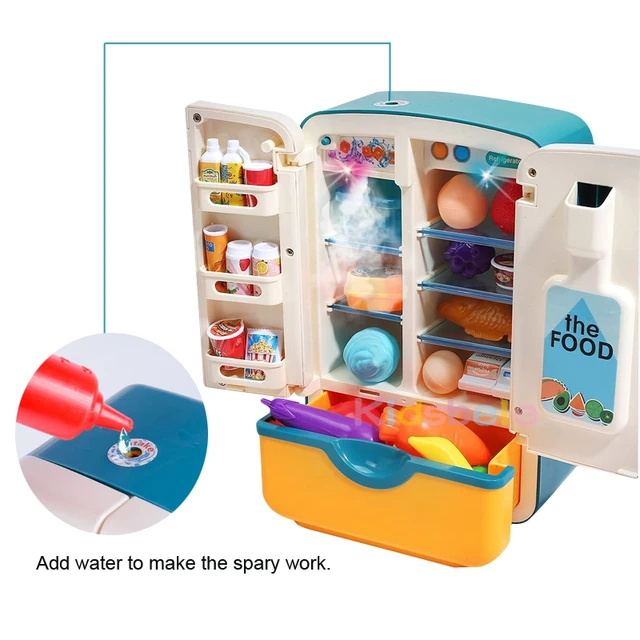Kids Toy Fridge Refrigerator Accessories With Ice Dispenser Role Playing For Kids Kitchen Cutting Food Toys For Girls Boys 6