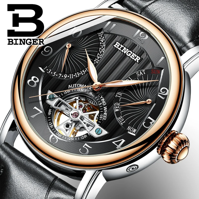 BINGER мужские часы Топ бренд класса люкс Tourbillon механические часы Мужские автоматические водонепроницаемые часы с сапфировым скелетом и календарем