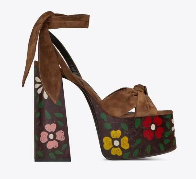 Genuine Leather Butterfly-knot Super High Heel Women Sandals Ankle Straps Woman High Heels Crosstied 5cm Platform Female Shoes - Цвет: as picture