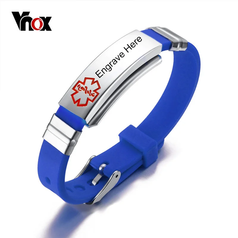 Vnox Freies Gravur Medical Alert Armband Personalisierte EIS Notfall 5