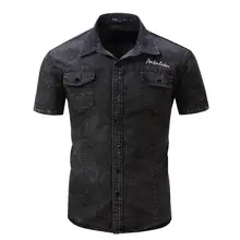 Brand New Short Sleeve Denim Casual Dress Jean High Quality Street Wearing Jean Shirt Cotton Shirt Casual Shirt#xin