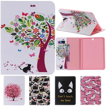 

Cute Cartoon Cat Flowers Card Slots Stand Flip Leather Coque Case For Samsung Galaxy Tab S2 9.7" SM-T810 T815 Tablet Cover Cases
