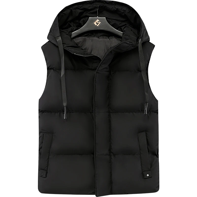 Male Autumn And Winter Cotton Casual Keep Warm Zipper Removable Hooded  Sleeveless Vacation Outdoor Vest Mid Layer 