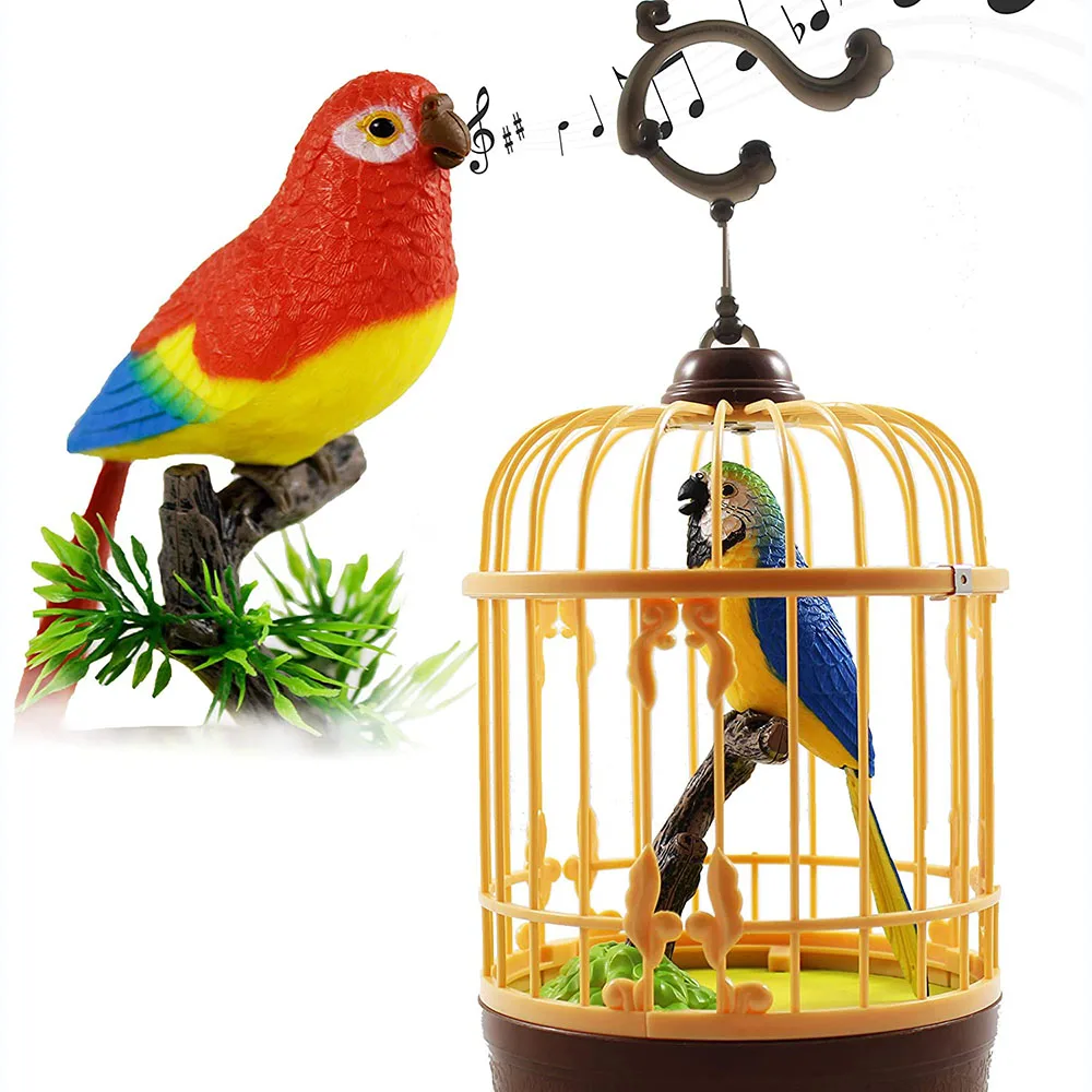 Toy Bird-Cage Sing Voice-Control Tail-Inductive Pets Moving Electric Kids Sound Gift