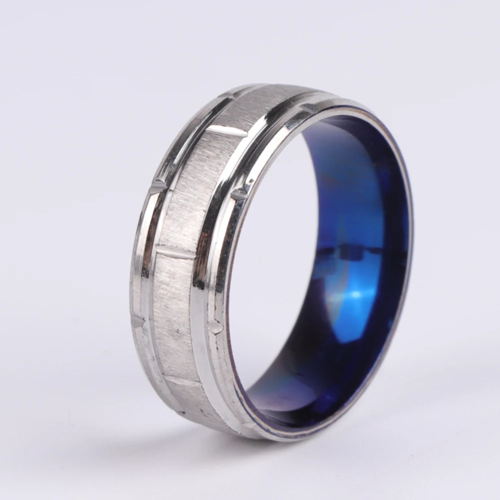 

Fashion men unique Engagement ring combination ring hole blue 8MM wide Stainless Steel ring size 7-12 for men gift