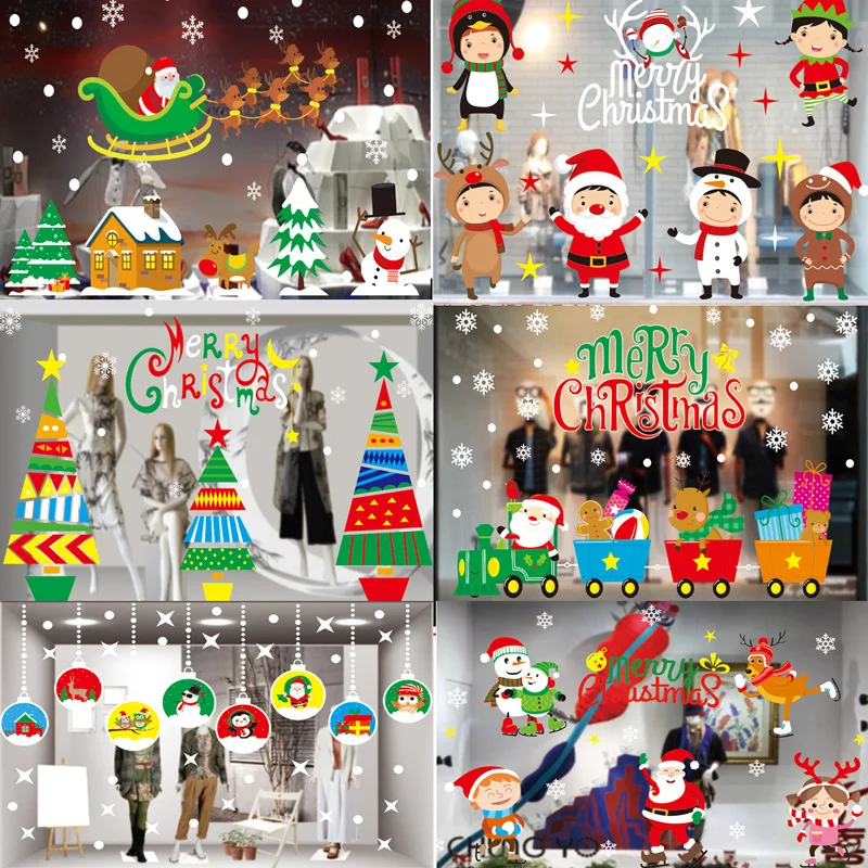 

New DIY Merry Christmas Wall Stickers Window Glass Festival Decals Santa Murals New Year Christmas Decorations for Home Decor