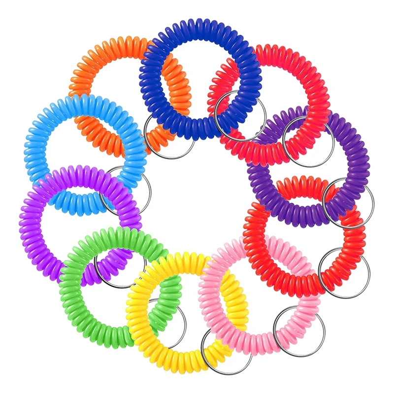 Colorful Stretchable Spiral Bracelet Wrist Coil Key Chains Wrist 5pc Brown-s