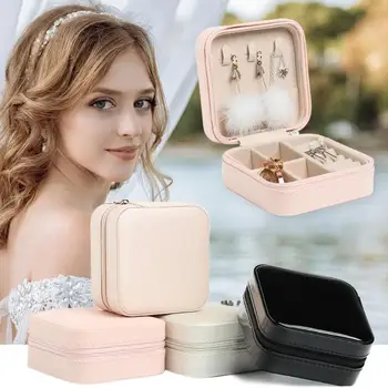 

Jewelry Organizer Display Travel Jewelry Case Boxes Portable Earring Holder Zipper Women Display Zipper Leather Storage Box
