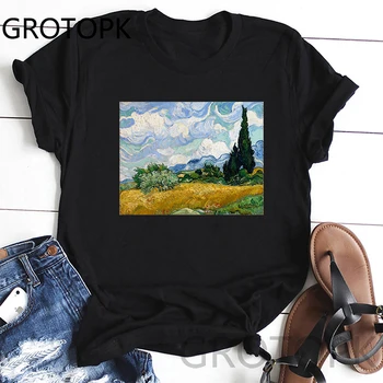 

Vincent Van Gogh Print Brand Tops Tee Shirts Vintage Casual T-Shirtshort Sleeve Pattern O-Neck Hipster Tshirts