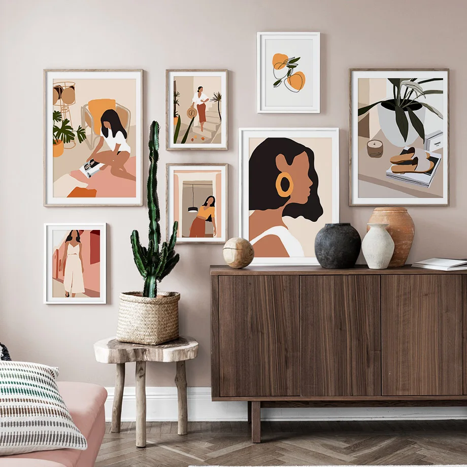 Abstract Fashion Vintage Girl Minimalist Wall Art Canvas Painting Nordic Posters And Prints Pictures For Living Room Decor | Дом и сад